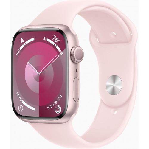 Apple Watch Series 9 GPS 45mm Pink Aluminum Case w. Light Pink Sport Band - S/M (MR9G3)